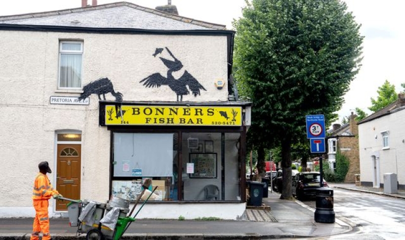 Fifth Banksy mural in five days appears above chip shop in Walthamstow