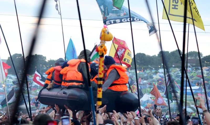 Home Secretary James Cleverly hits out at Banksy&#039;s migrant boat Glastonbury stunt