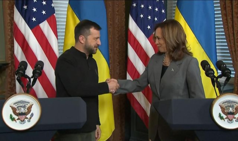 Harris takes aim at Putin alongside Zelenskyy - and makes &#039;surrender proposals&#039; swipe at Trump