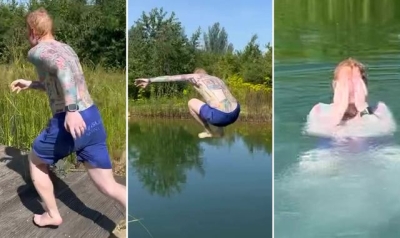 Ed Sheeran reignites swimming pool row after bombing into &#039;wildlife pond&#039;